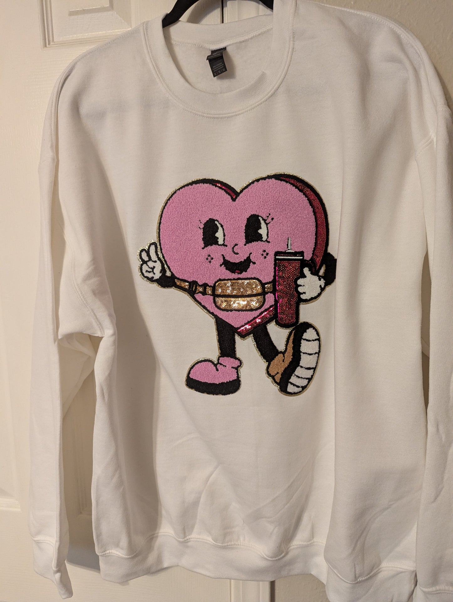 Bougie Pink Heart Chenille Patch Sweatshirt