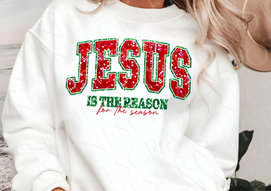 Jesus Is The Reason - Red Glitter Sweatshirt