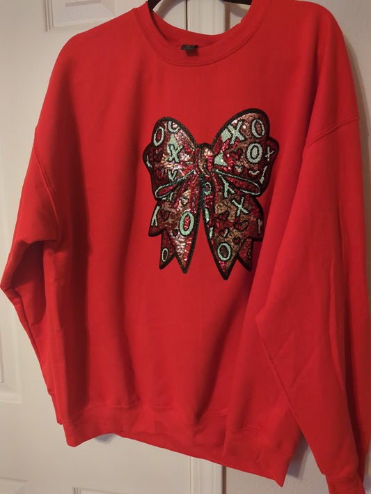 Sequin XO Red, White, Pink Bow Sweatshirt